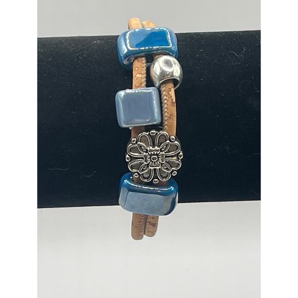 Portuguese Natural Cork with Blue Ceramics Bracelet - Picture 1 of 3